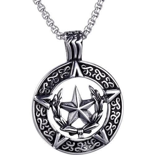 Popular retro viking spiral knot five-pointed star metal pendant necklace male punk hip hop stainless steel jewelry