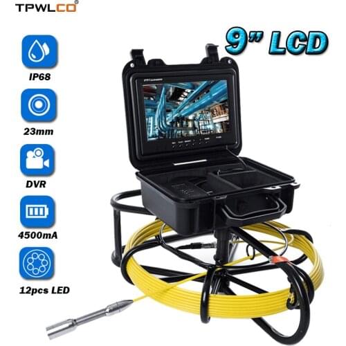 20m Cable 23mm Industrial Camera With 12pcs LEDS 9" Screen Sewer Inspection Pipe Camera System With DVR Recording/Meter Counter