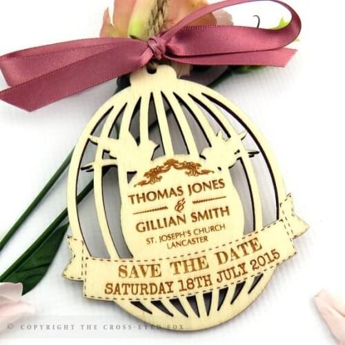 Birdcage Wooden Save the Date Magnets, Wedding Fridge Magnets