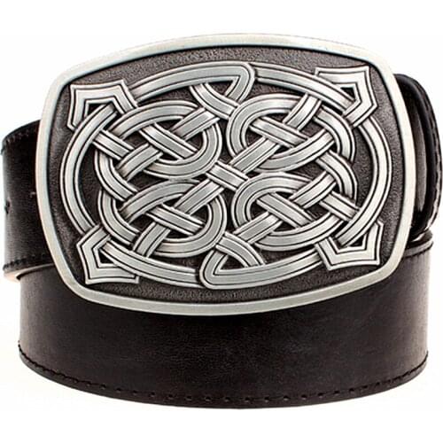 2018 Fashion element womens leather belt Weave stripe pattern casual belt Celtic Knot style Jeans strap metal big buckle belt