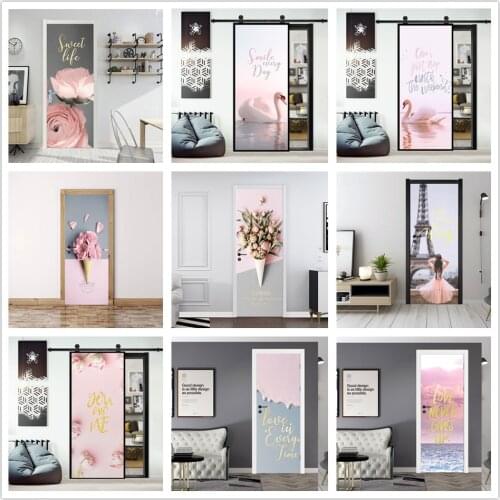 Pink Home Design Door Decoration Sticker Self-adhesive Waterproof Mural Furniture Renew Wallpaper Sweet Girl Style Decal poster
