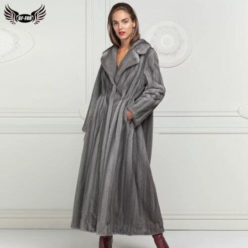 BFFUR 130cm Long Natural Mink Fur Coats Real Winter Fashion Whole Skin Mink Fur Jackets High Quality Luxury Mink Fur Coat Women