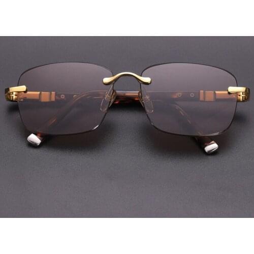 Top Quality Rimless Glass Sunglasses Man Fashion Natural Crystal Stone Lens Sun Glasses Woman Vintage Acetate Frame Anti Eye Dry