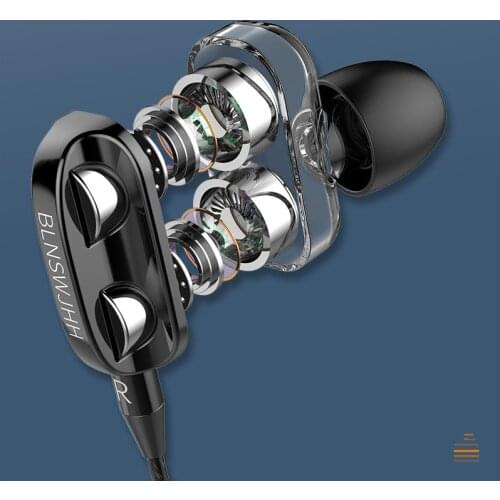 Universal In-Ear Heavy Bass Dual Driver Stereo Wired Earphones Sports Gaming Headsets with Mic For IPhone Samsung Xiaomi Huawei