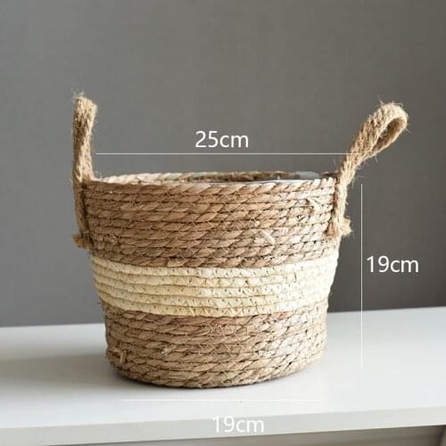 Rustic Handwoven Straw Flower Pot Indoor Plants Container Laundry Picnic Toy Storage Basket for Garden Home Decoration acrylic f