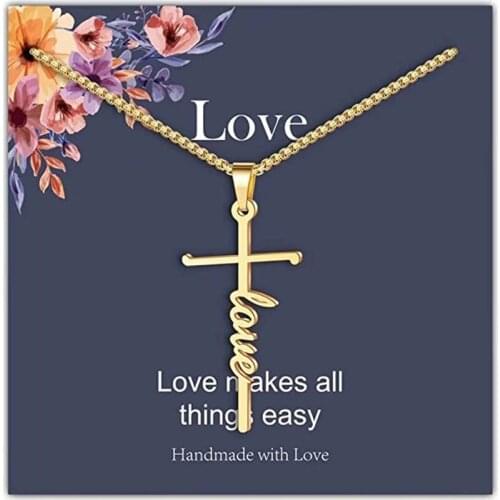 Vintage Stainless Steel LOVE Cross Pendant Chokers Necklaces For Women Men Geometric Clavicle Chain Couple Jewelry Party Gifts
