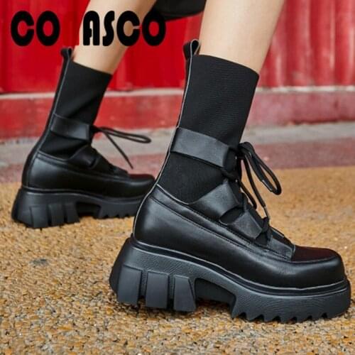CONASCO New Fashion Women Mid-Calf Boots Autumn Winter Warm Genuine Leather Casual Elegant Shoes Concise Slipcing Boots Woman