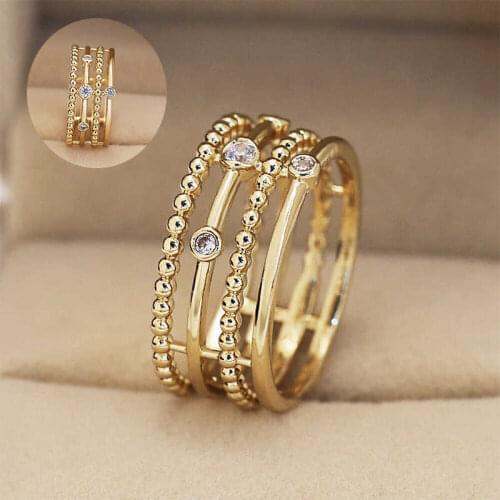 Anenjery Hot Fashion Multi-Layer Zircon Rings For Women anillos Resizable Rings Bague