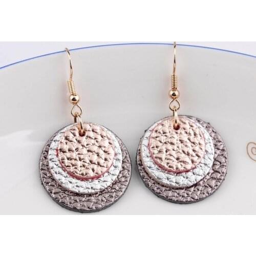 ZWPON Fashion Round 3 Layer Circle Soft Genuine Leather Earrings for Women Soft Goat Leather Earrings for Woman Jewelry