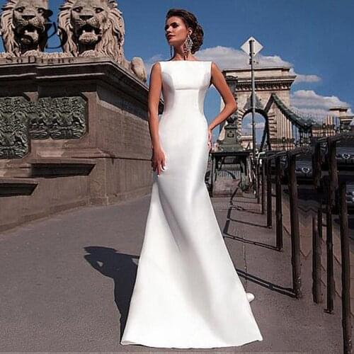 SoDigne Simple Satin Mermaid Wedding Dresses With Detachable Train Boho Wedding Gowns Plus Size Bridal Party Dress