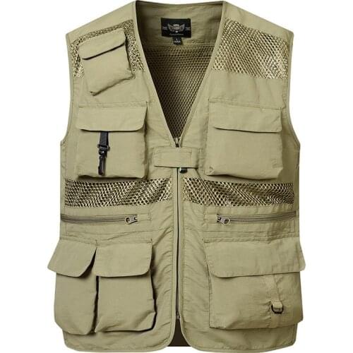 5XL Plus Size Multi-pocket Fishing Photography Vest Mens Summer Mesh Breathable Outdoor Sports Vests Detachable Waistcoat