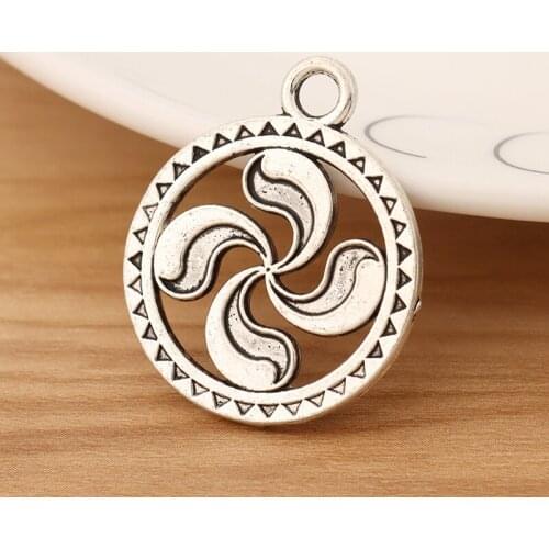 10 Pieces Tibetan Silver Windmill Electric Fan Wheels Round Charms Pendants 2 Sided for Necklace Jewellery Making 31x26mm