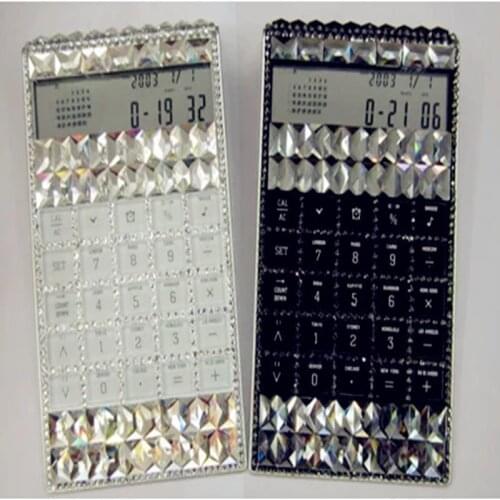 2017 Real Dual Power Supply free Shipping Multifunctional Calculator with Diamond Rhinestone Calendar Alarm Clock Music Timer