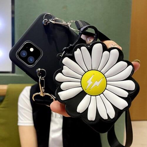 3D Little Daisy Phone Case for Samsung Galaxy S20 ultra 5G S10 Lite S9 S8 Plus S7 Note 8 9 10 Pro Soft Cover Wallet bag Lanyard