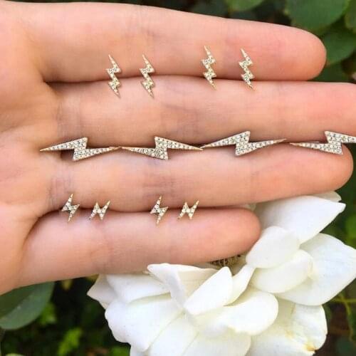 6 pairs Vintage The Flash Lighting Design Crystal Piercing Stud Earrings for Women Gold Color Small Ear Studs Cuff Earring Set