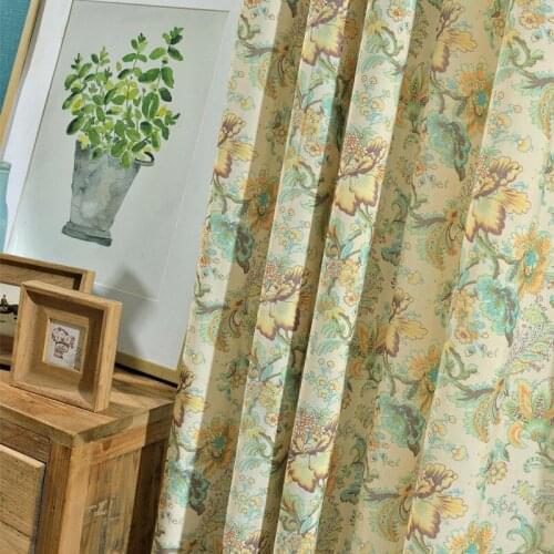 American Green Floral Curtains for Living Room Bedroom Cotton Linen Printed Curtain Window Treatment Drapes Patio Door Decor