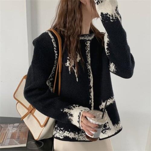 HziriP Black Knitted Women Slim Coats New Arrival Casual 2021 Retro Soft Autumn Loose-Fitting Chic OL Gentle French Sweaters
