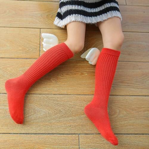 2-10Y Kids Girls Angel Wing Socks Candy Color Baby Long Soft Cute Knee Sock Children Vertical Stripe Soft Hose Socking T0833