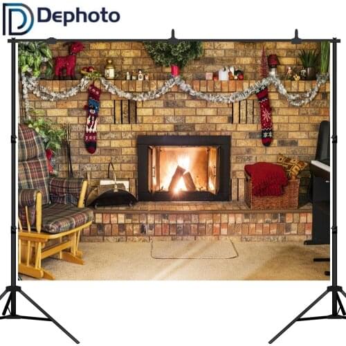 Dephoto New Year fireplace Interior Scenery Christmas Photography Backgrounds Custom Photographic Backdrops For Photo Studio