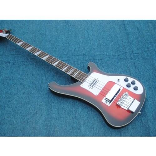 Black and Red body Electric Bass Guitar with White Pickguard,Rosewood Fingerboard,Chrome Hardware,Provide custom service