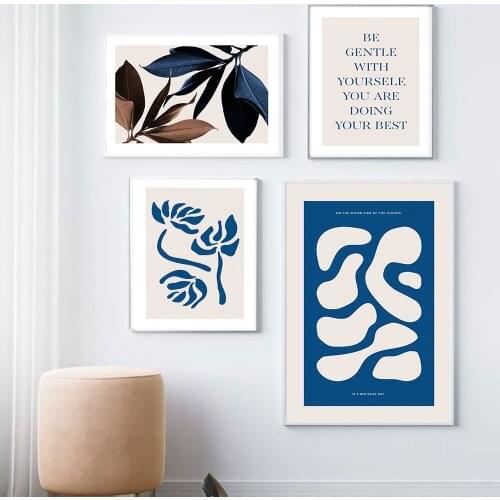 Blue Coral Flower Sky Woman Nude Lady Line Wall Art Canvas Painting Nordic Posters And Prints Wall Picture For Living Room Decor