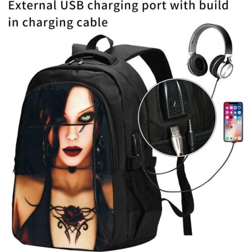 Gothic Sensual Woman USB Interface backpack Cartoon Anime School Bags Boys Rucksack Girls Knapsack Men Women Travel Bag