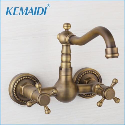 KEMAIDI Bathroom& Kitchen Basin Sink Taps Single Hole Faucets Basin Sink Faucet 360 Swivel Spout Antique Brass Mixer Faucet