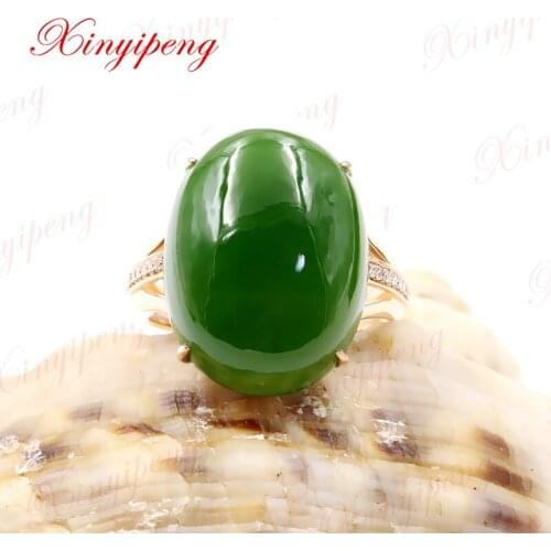 Xin yi peng 18 k rose gold inlaid natural hetian jade jade ring 15 * 20 female ring with diamond
