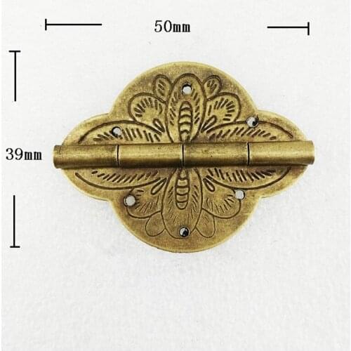 Brass Yellow Flower Pattern Carved Decor Hinges Wooden Gift Jewelry Box Hinge Fittings for Furniture Hardware+Srews,50*39mm