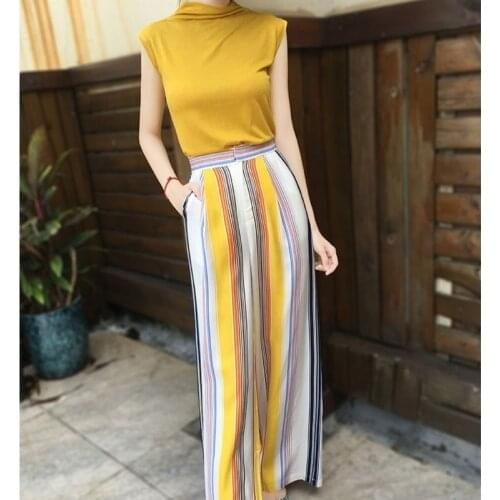 Summer Clothes 2021 Korean Fashion Womens Outfits Two-piece Set Sleeveless Knitted Vest + High Waist Wide Leg Pants Suits X173