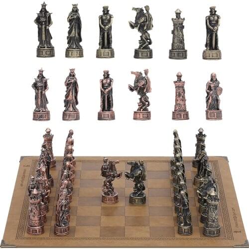 Chess Set 32 Pcs Chess Zinc Alloy Bronze Chess Pieces Collectible Chess Chess Set Luxury Chess Pieces Metal