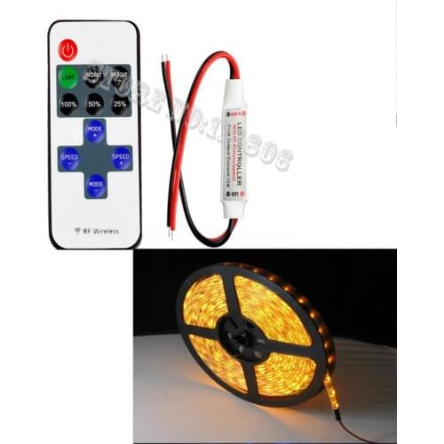 MINI Wireless RF remote LED Controller RF Dimmer + 5M 12V 2A WaterProof 5050 150 LEDs Yellow Flexible LED Strip Light