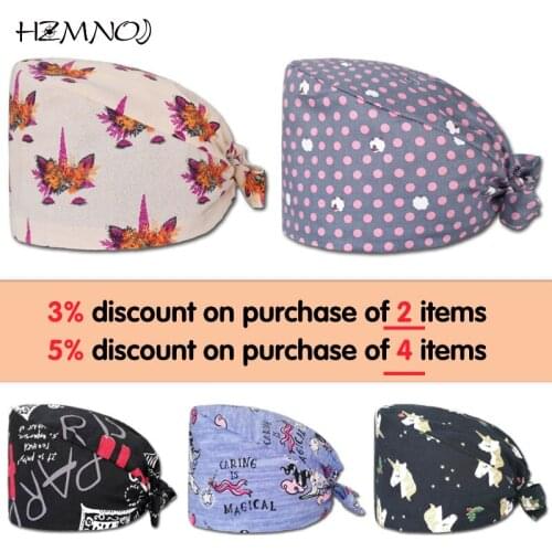 Trendy Printed Cotton Scrub Cap Lab Operation Cap Pet Grooming Agency Work Scrub Cap Beautician Scrub Cap Lab Health Cap