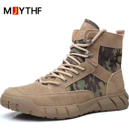 Genuine Leather Men Ankle Boots For Martin Boots Outdoor Tooling Shoes Camouflage Military Boots Wear-resistant Men Boots 2021