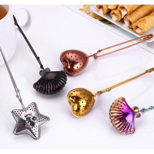 Stainless Steel Kitchen Shell Star Heart Shaped Tea Strainers Seasoning Infuser Coffee Tea Filter Balls LX8746
