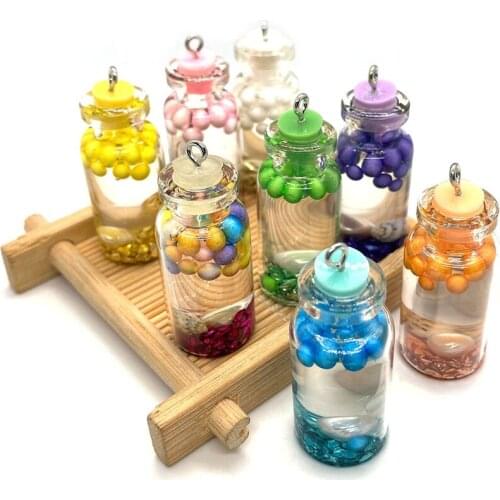 Wholesale 10 Pieces/pack of Colorful Candy Mini Drink Bottles Colorful Balls Small Conch Pendants DIY Making Cute Accessories