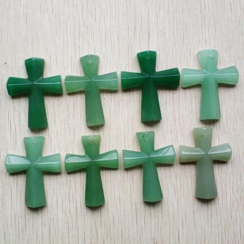 Wholesale 8pcs/lot New fashion good quality natural green aventurine cross pendants Charm fit Necklaces jewelry making free