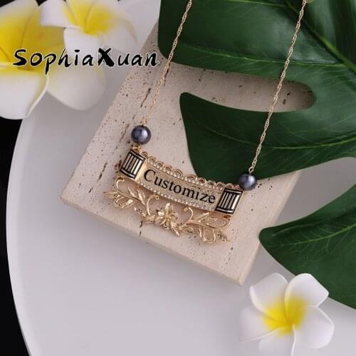SophiaXuan Hawaiian Customized Personalized Name Letter Engraved Pendant Gold Chains Necklaces for Women Vintage Girls Necklace