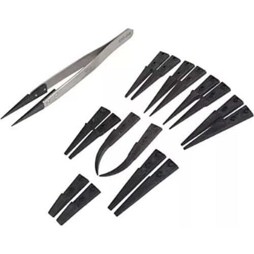 Vetus ESD 259 high quality Handle Stainless Tweezers with 8pcs Exchengeable Antistatic plastic Tips suit for different work