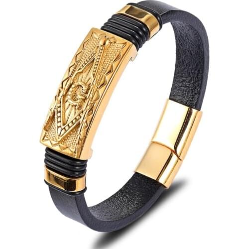 Keisha Lena New Stainless Steel Leather Scorpion / Masonic Bracelet Chain Braided Leather Rope Personalized Custom Bracelet