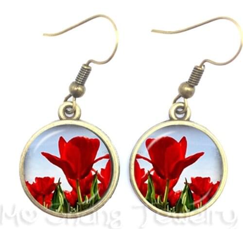 Tulips Flowers Design Time Gem Earrings European And American Jewelry Tulip Festival Gift For Friends Drop Earrings