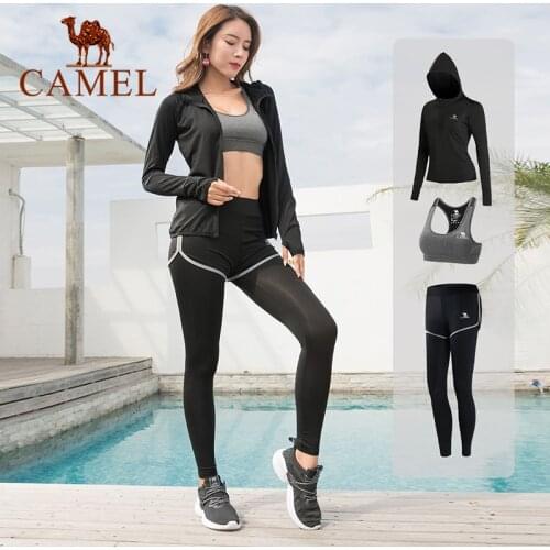CAMEL Yoga Clothes Women Sportwaear Suits Slim Long-sleeved Quick-drying Running Three-piece Suit Gym Fitness Clothes 2021 New