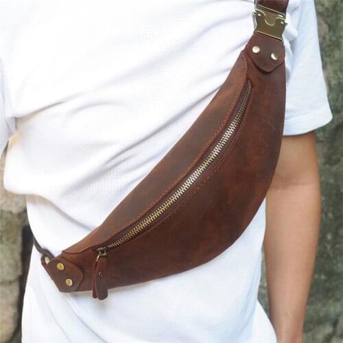 High Quality Mens Chest Bag Waist Bag Cow Leather Crossbody Bag Chest Bag Mens Outdoor Sports Mobile Phone Waist Bag