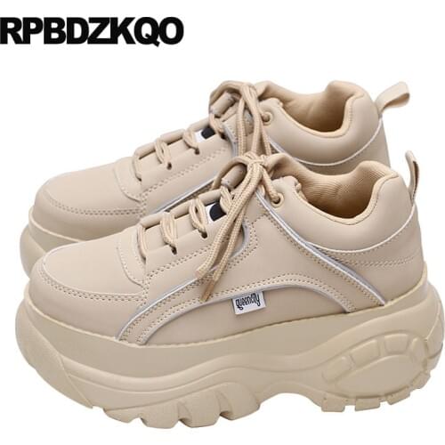 Thick sole trainers women elevator china vintage round toe muffin sneakers leisure designer lace up creepers platform shoes