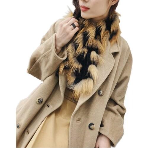 Women Fashion Rex Rabbit Fur with Silver Fox Fur Scarves Lady Winter Warm Wraps