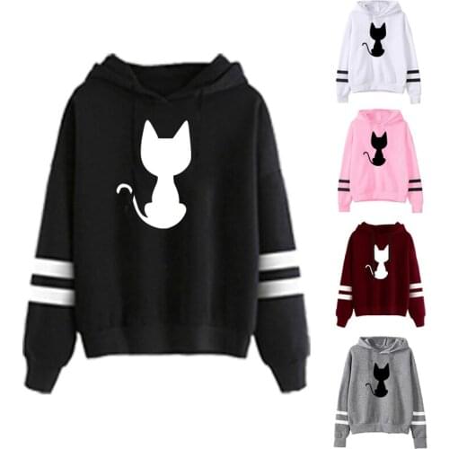 Woman Plus Size Hoodies Cute Cat Print Loose Warm Lady Fashion Crew Neck Tracksuit Sportswear Hip Hop Casual Jumper New Brand