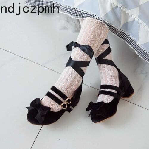Big Size 28-43 Brand New Girl Lolita Mary Janes Pumps Cute Bowknot Wedges High Heels Women Pumps Platform Clogs Black Fashion