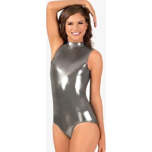 Metallic gymnastics leotard for women tank zipper back shinny nylon leotard rave leotards high neck dance leotard women bodysuit