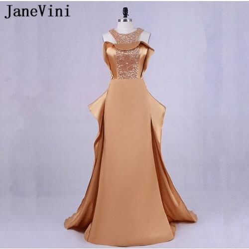 JaneVini 2019 Mermaid Long Evening Dresses Pearls Luxury Beading Satin Gown Plus Size Women Formal Dresses Evening Abendkleider