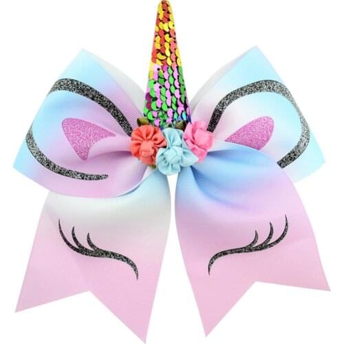 New Colors High Quality 1piece Bow With Cute Ear Design Elastic Band Ribbon Bow With Unicorn Horn Hair Accessories Rope 870